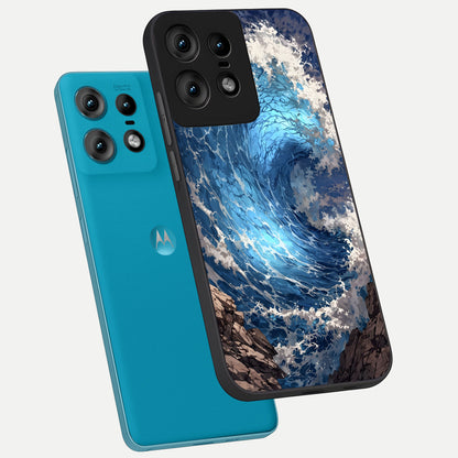  Giant Ocean Wave phone case For Moto Edge50 Pro showing premium glass back cover with detailed artwork