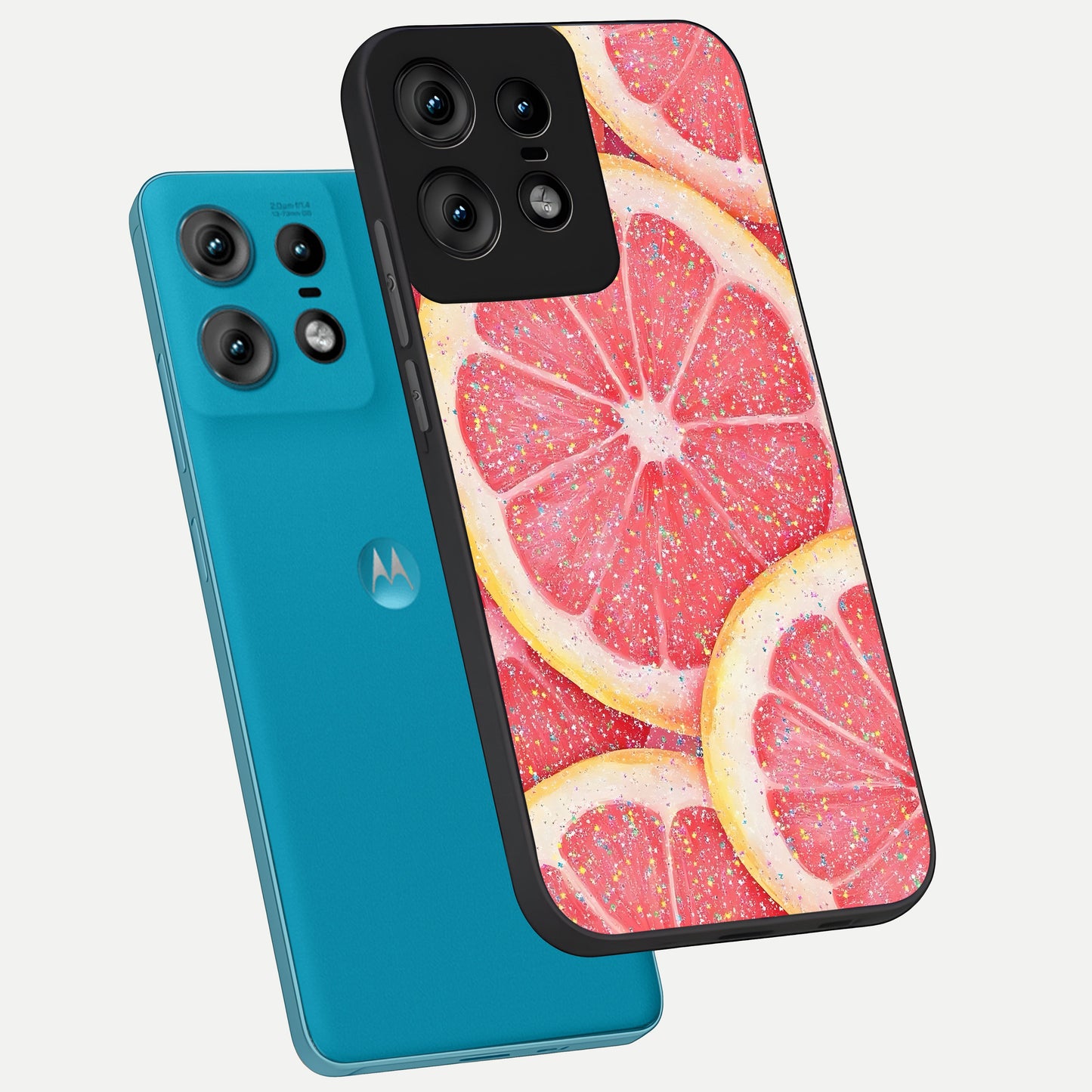 Glitter Grapefruit phone case For Moto Edge50 Pro showing premium glass back cover with detailed artwork