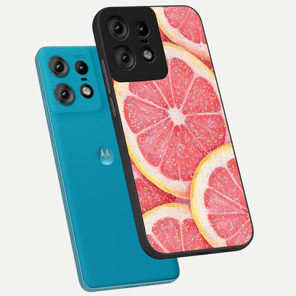  Glitter Grapefruit phone case For Moto Edge50 Pro showing premium glass back cover with detailed artwork