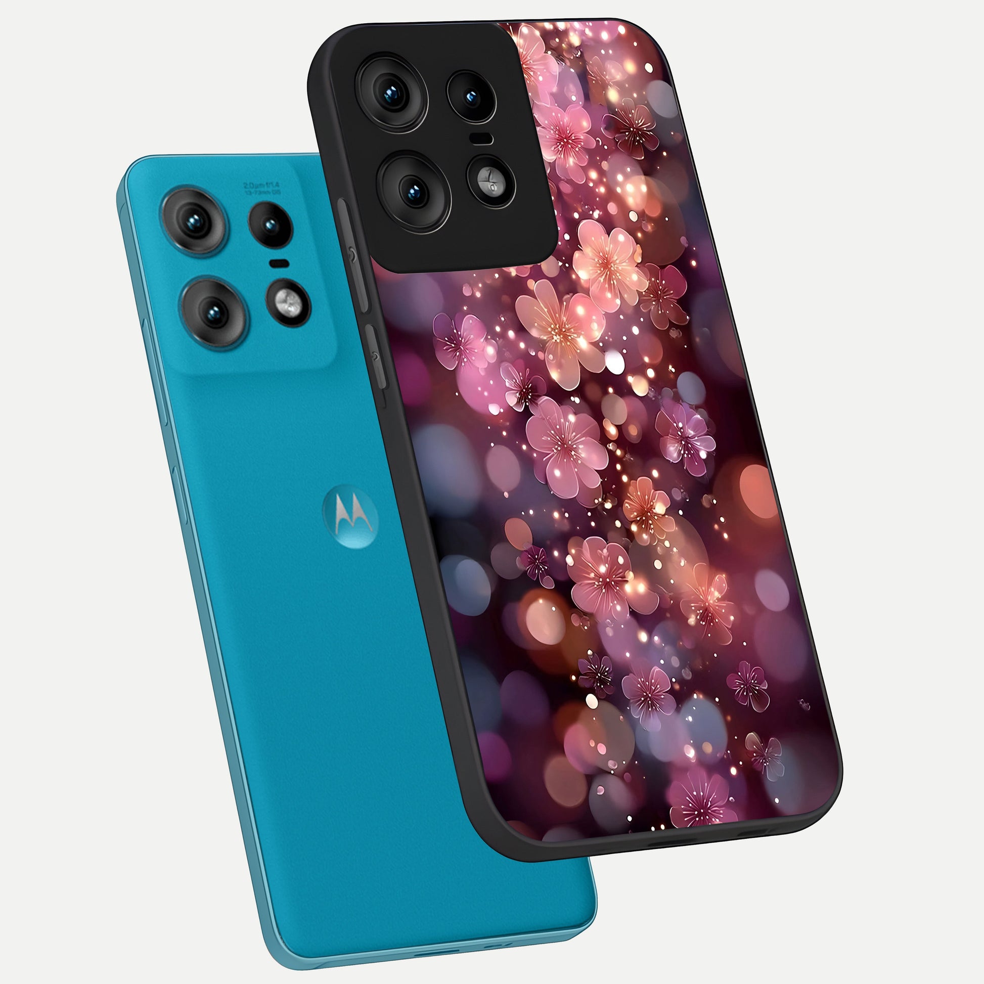  Glowing Petal Bliss phone case For Moto Edge50 Pro showing premium glass back cover with detailed artwork