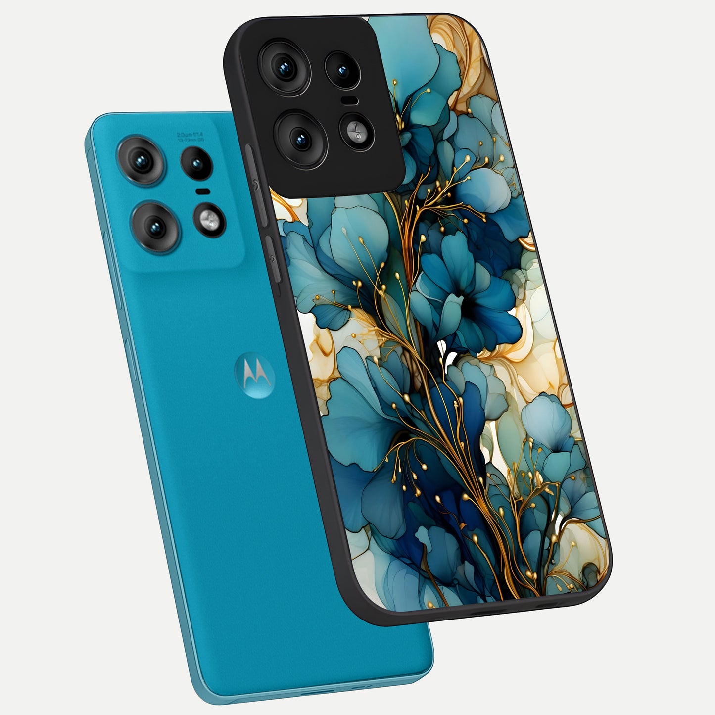  Golden Bloom Symphony phone case For Moto Edge50 Pro showing premium glass back cover with detailed artwork