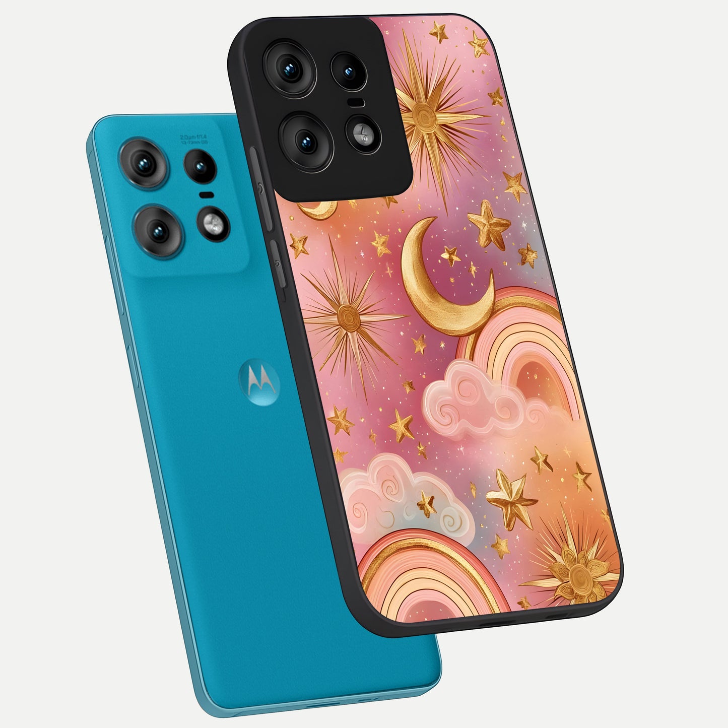  Golden Celestial Dreams phone case For Moto Edge50 Pro showing premium glass back cover with detailed artwork