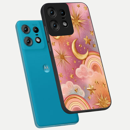  Golden Celestial Dreams phone case For Moto Edge50 Pro showing premium glass back cover with detailed artwork
