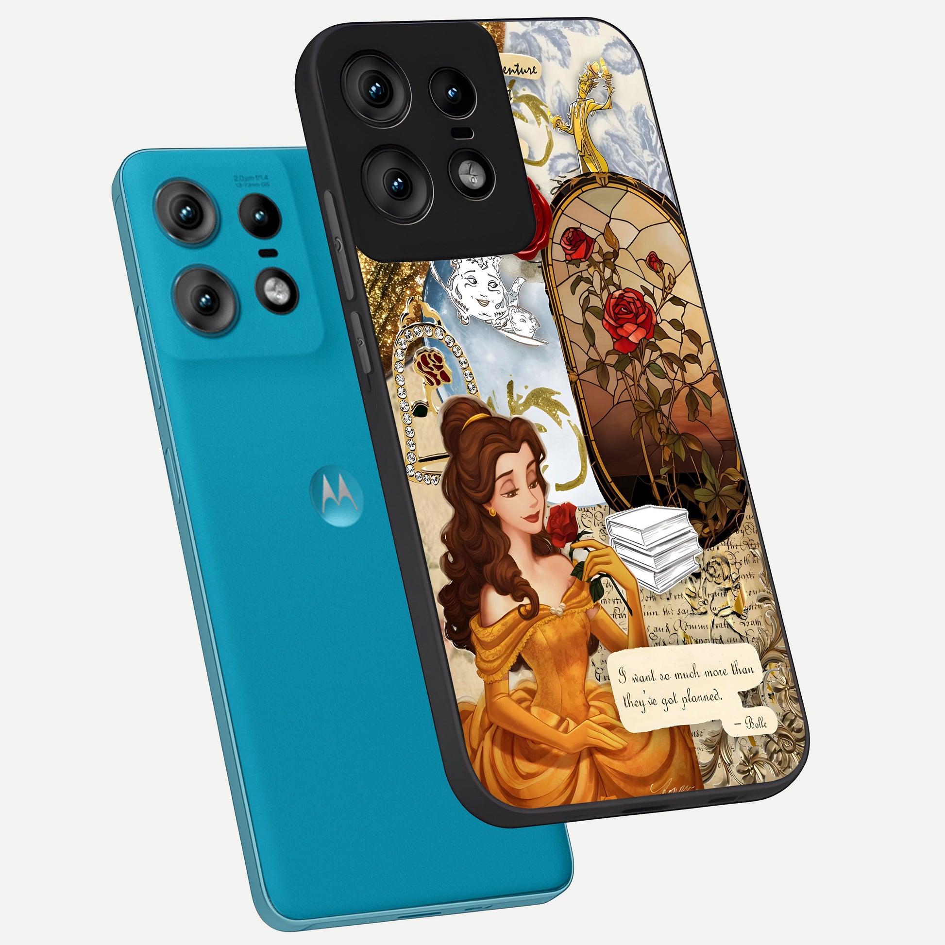  Golden Dream Belle phone case For Moto Edge50 Pro showing premium glass back cover with detailed artwork