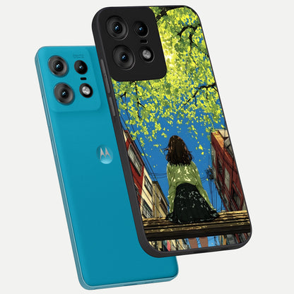  Golden Leaves Glow phone case For Moto Edge50 Pro showing premium glass back cover with detailed artwork