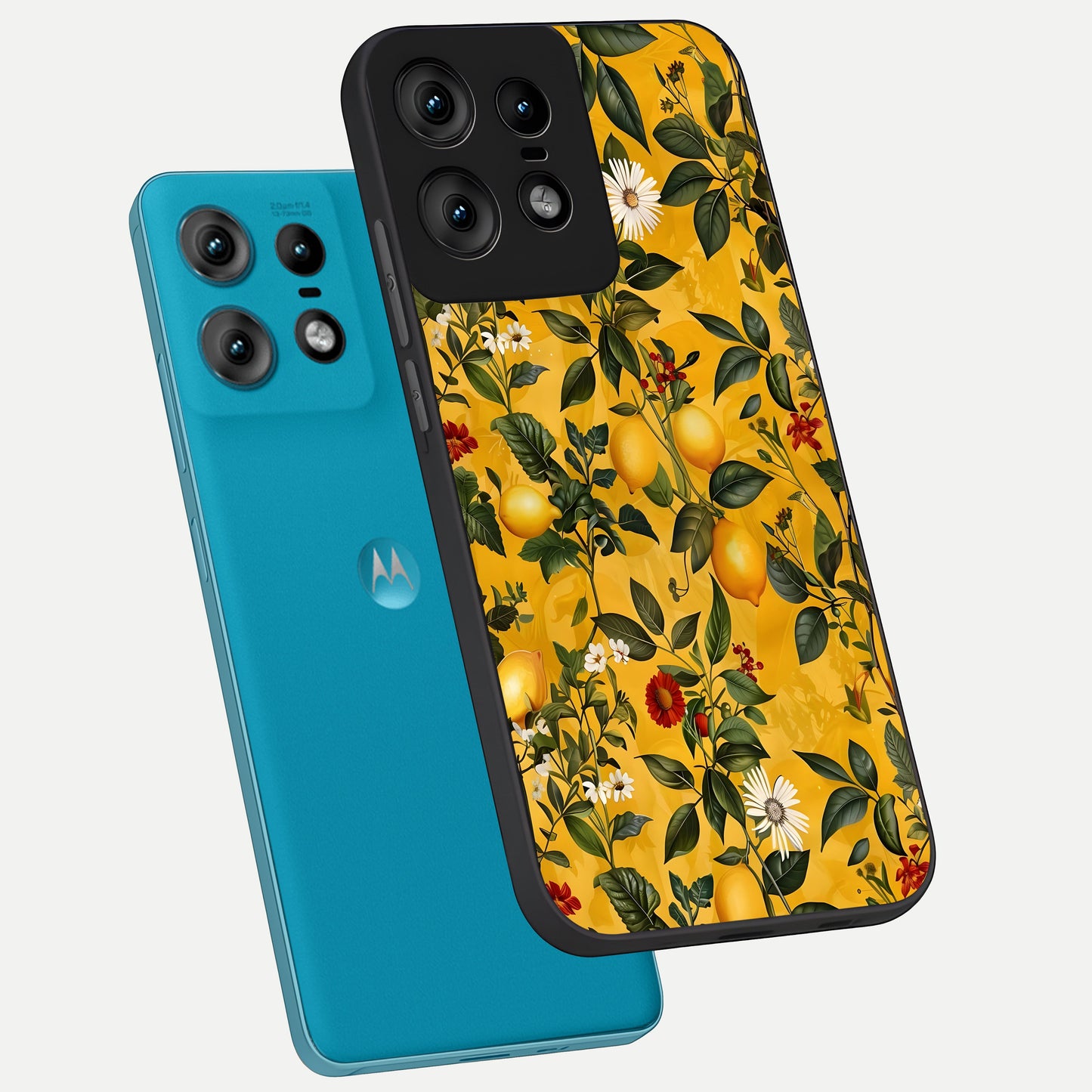  Golden Lemon Field phone case For Moto Edge50 Pro showing premium glass back cover with detailed artwork