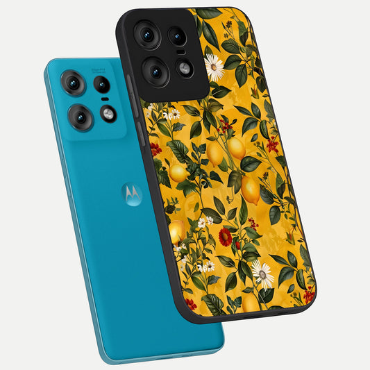  Golden Lemon Field phone case For Moto Edge50 Pro showing premium glass back cover with detailed artwork