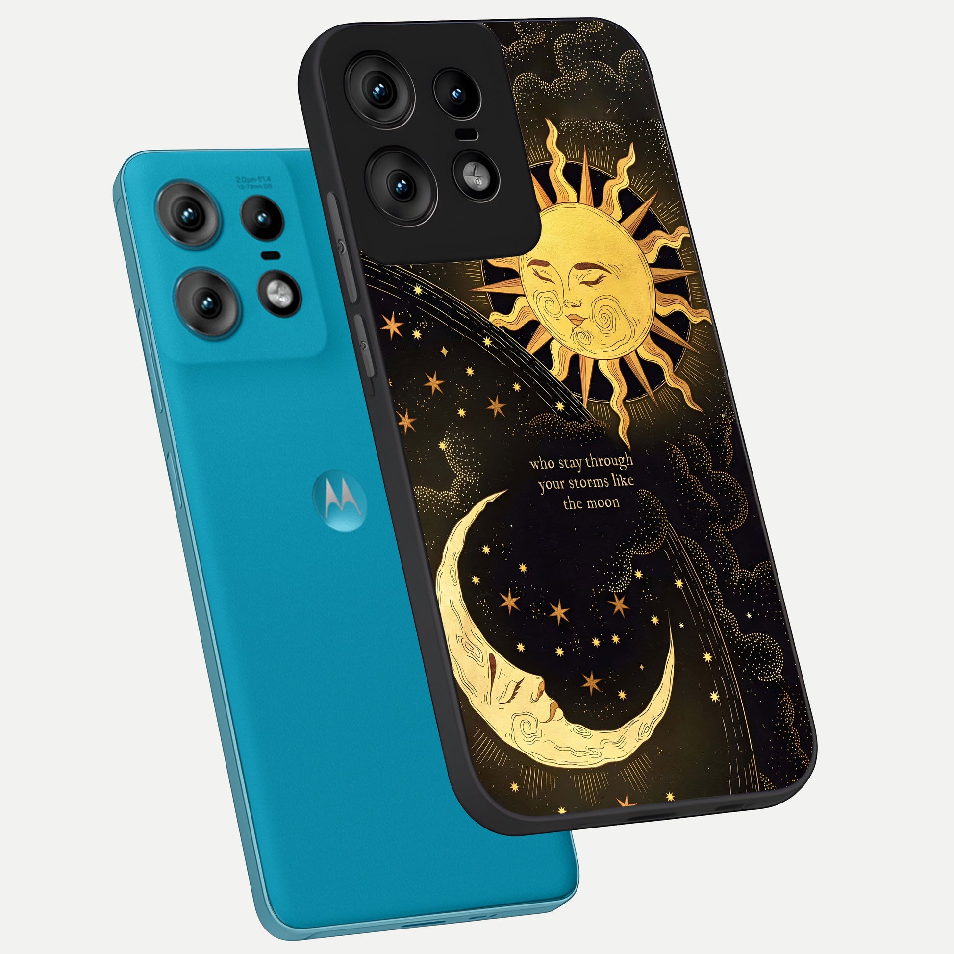 Golden Lunar Love phone case For Moto Edge50 Pro showing premium glass back cover with detailed artwork