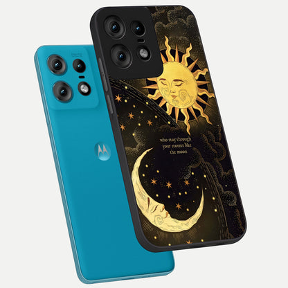  Golden Lunar Love phone case For Moto Edge50 Pro showing premium glass back cover with detailed artwork
