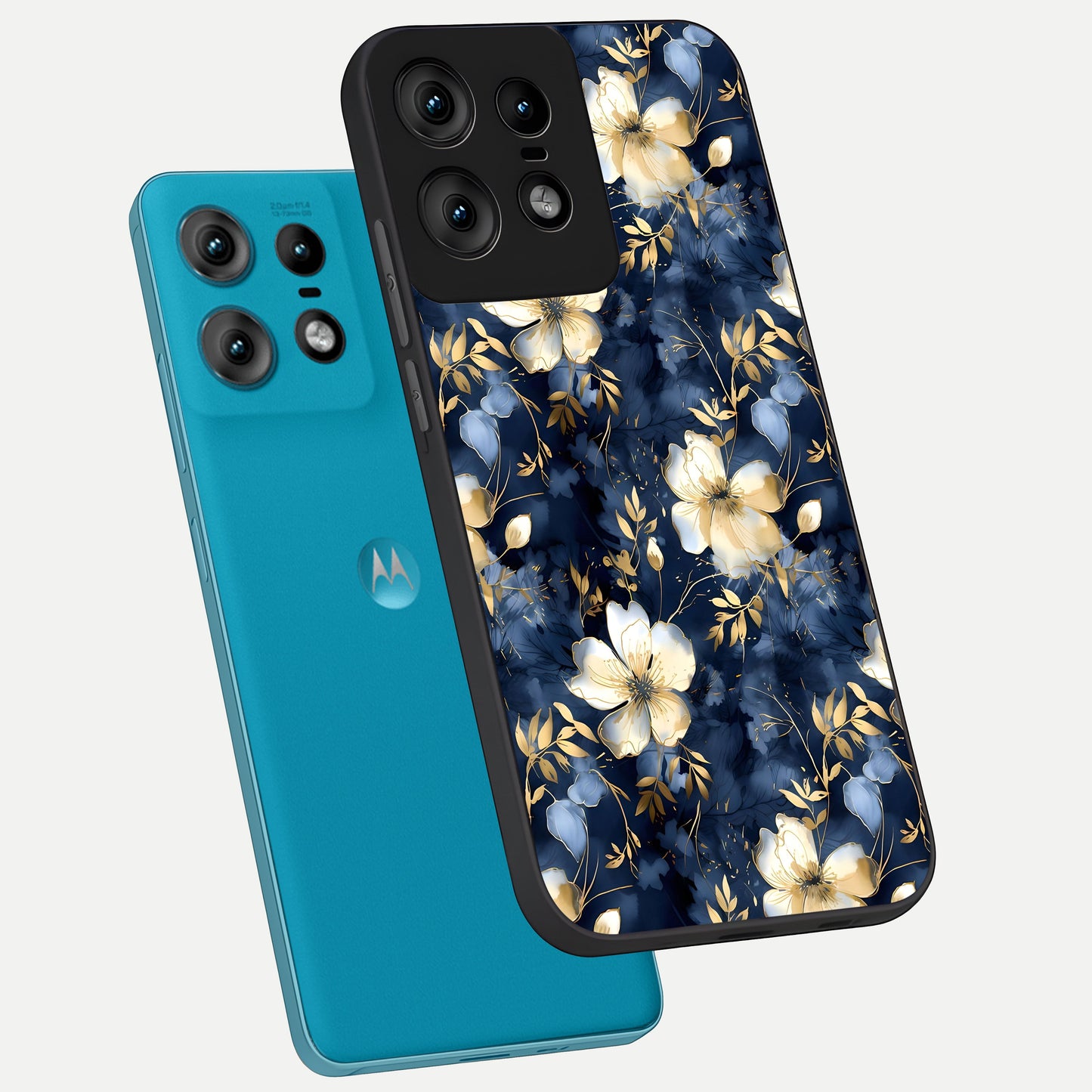 Golden Midnight Bloom phone case For Moto Edge50 Pro showing premium glass back cover with detailed artwork