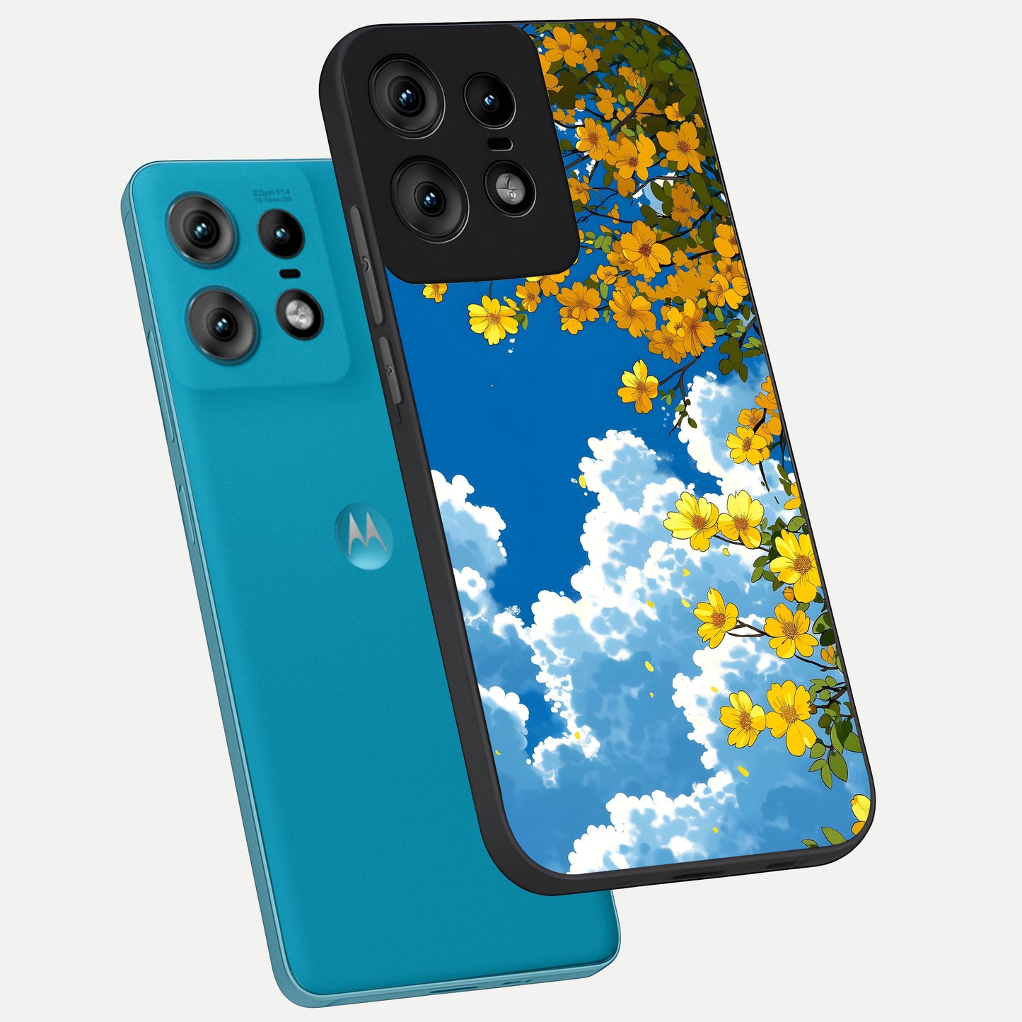  Golden Petal Sky phone case For Moto Edge50 Pro showing premium glass back cover with detailed artwork