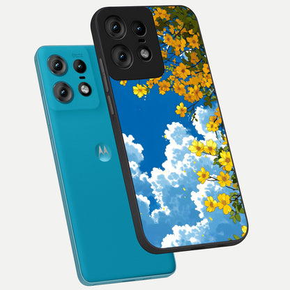  Golden Petal Sky phone case For Moto Edge50 Pro showing premium glass back cover with detailed artwork
