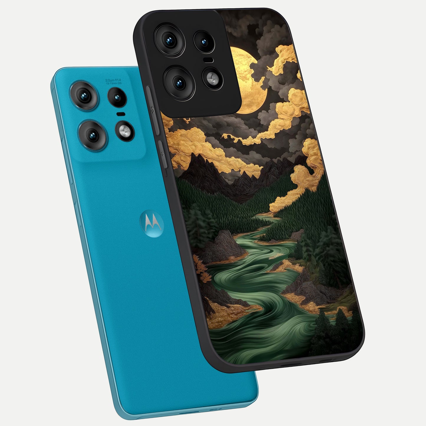  Golden River Moon phone case For Moto Edge50 Pro showing premium glass back cover with detailed artwork