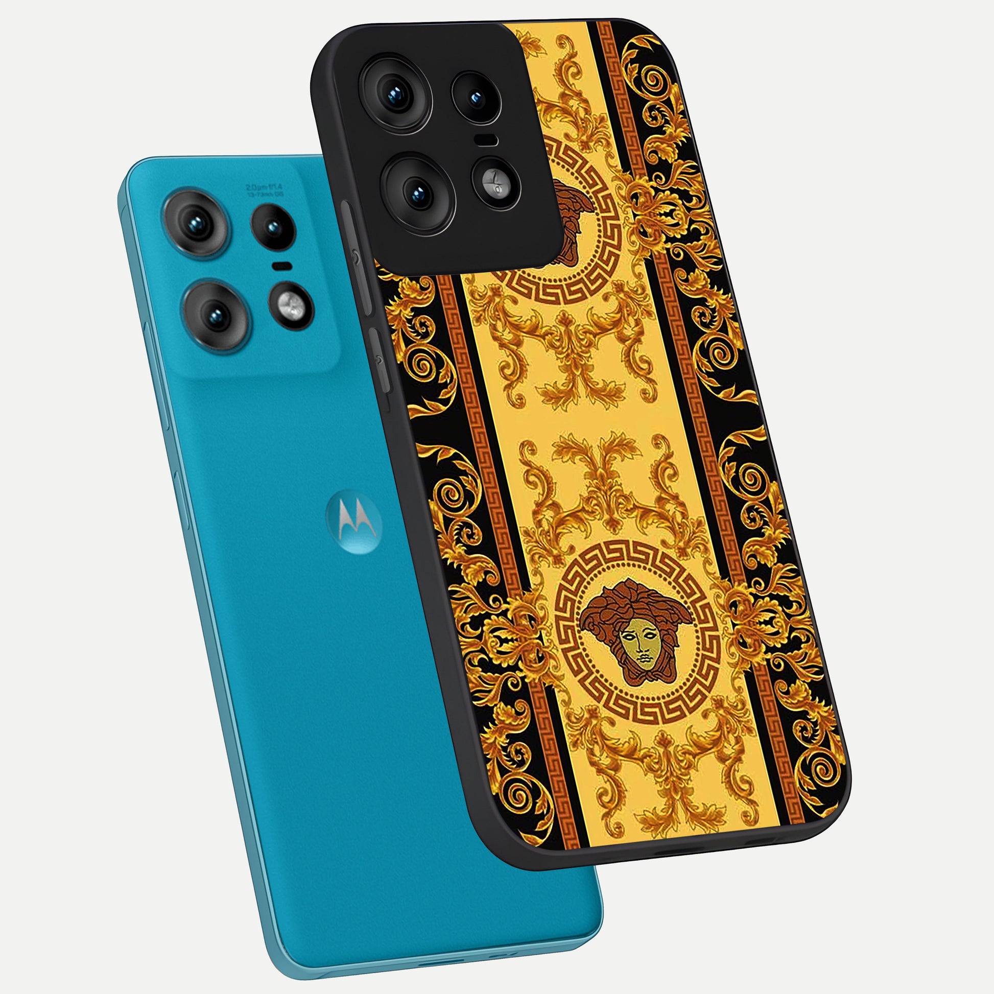  Golden Royal Heritage phone case For Moto Edge50 Pro showing premium glass back cover with detailed artwork