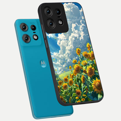  Golden Sun Glory phone case For Moto Edge50 Pro showing premium glass back cover with detailed artwork
