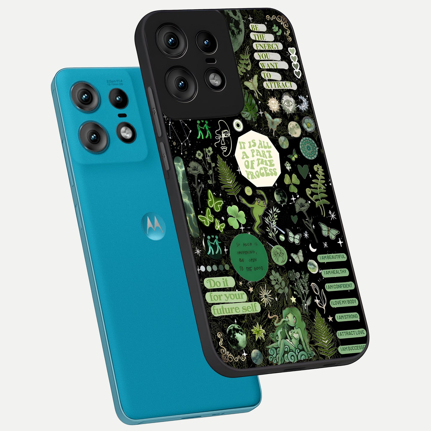  Green Mandala Pattern phone case For Moto Edge50 Pro showing premium glass back cover with detailed artwork