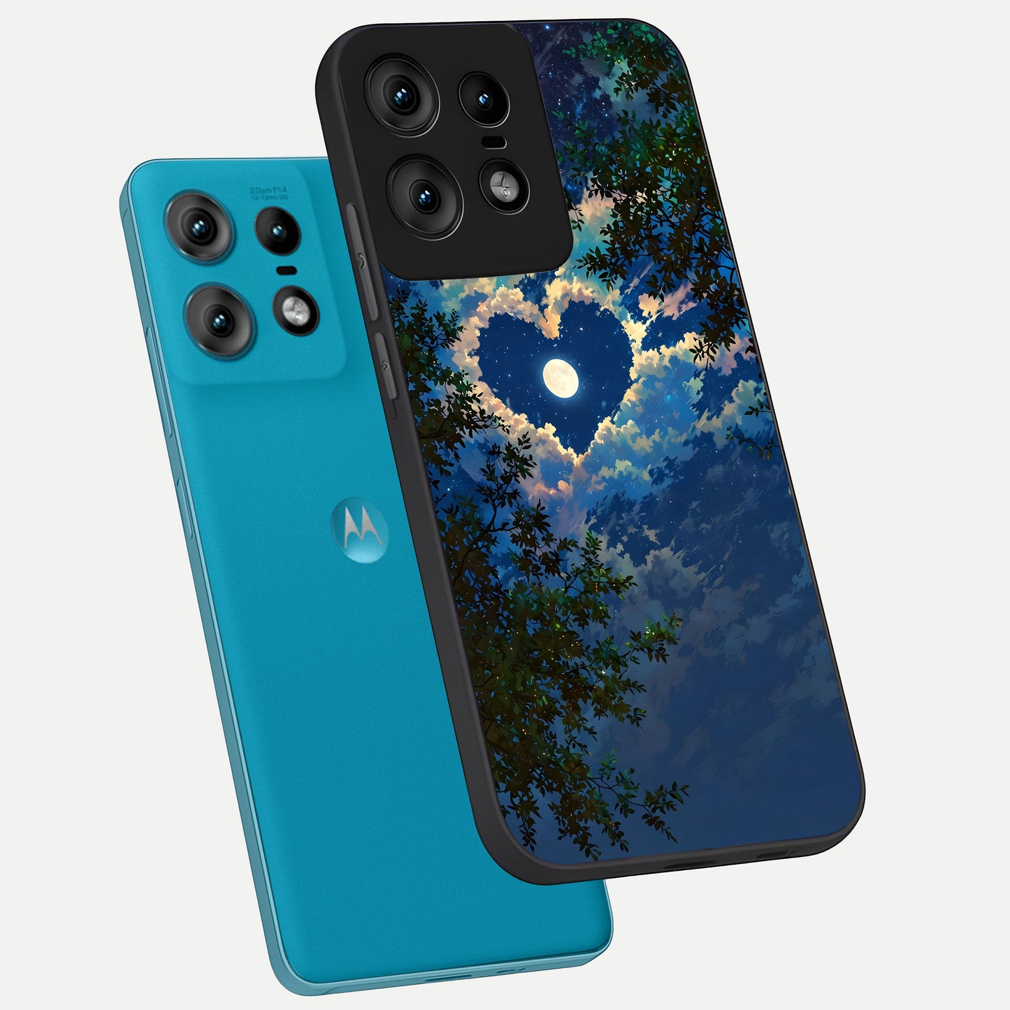  Heart With Moon Sky phone case For Moto Edge50 Pro showing premium glass back cover with detailed artwork