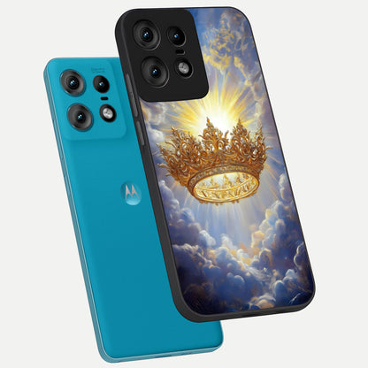  Heavenly Crown Light phone case For Moto Edge50 Pro showing premium glass back cover with detailed artwork