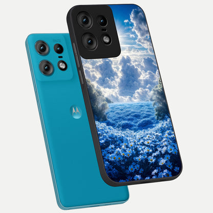  Heavenly Daisy Horizon phone case For Moto Edge50 Pro showing premium glass back cover with detailed artwork