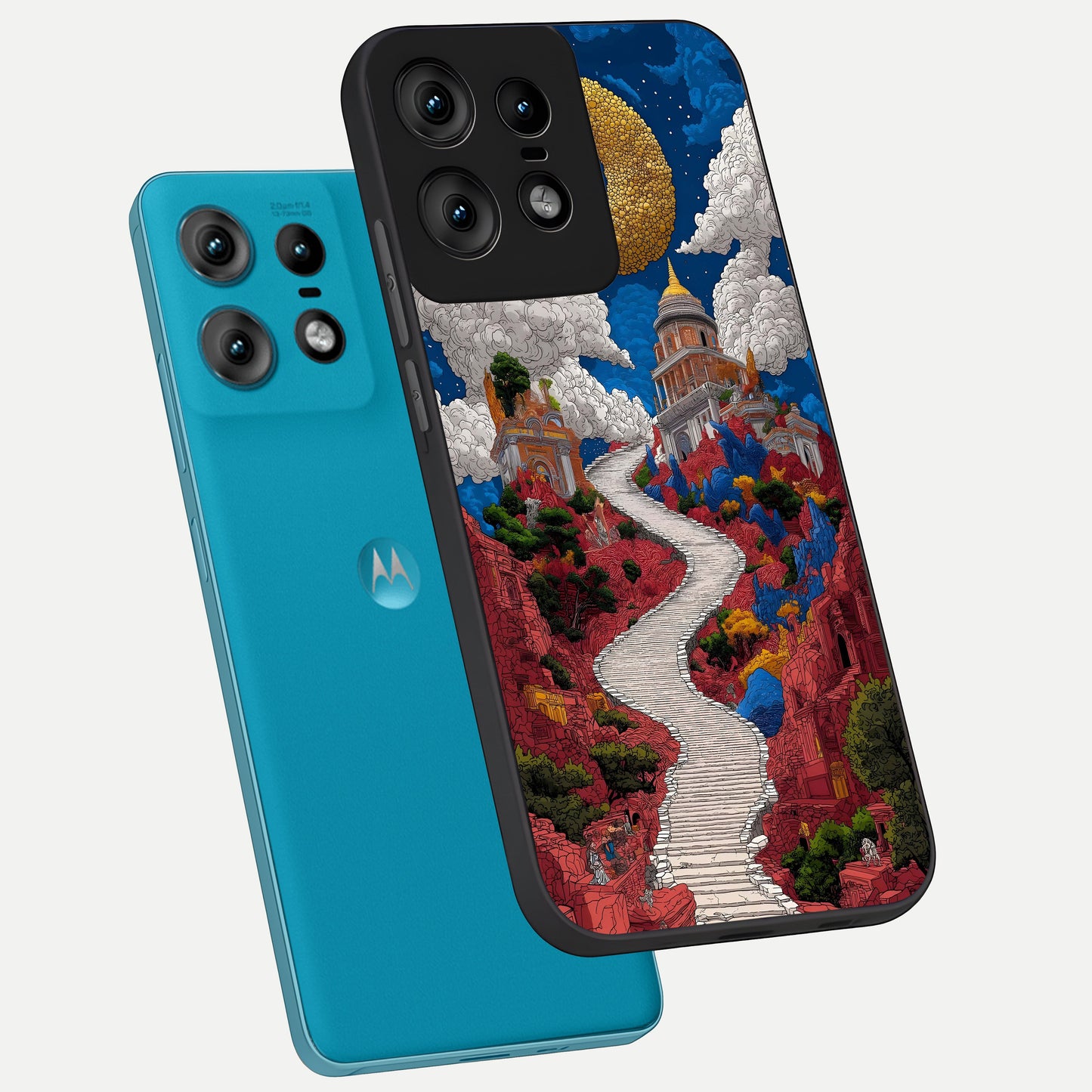  Heavenly Moon Path phone case For Moto Edge50 Pro showing premium glass back cover with detailed artwork