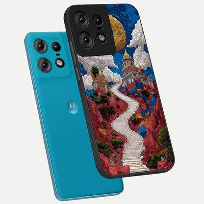  Heavenly Moon Path phone case For Moto Edge50 Pro showing premium glass back cover with detailed artwork