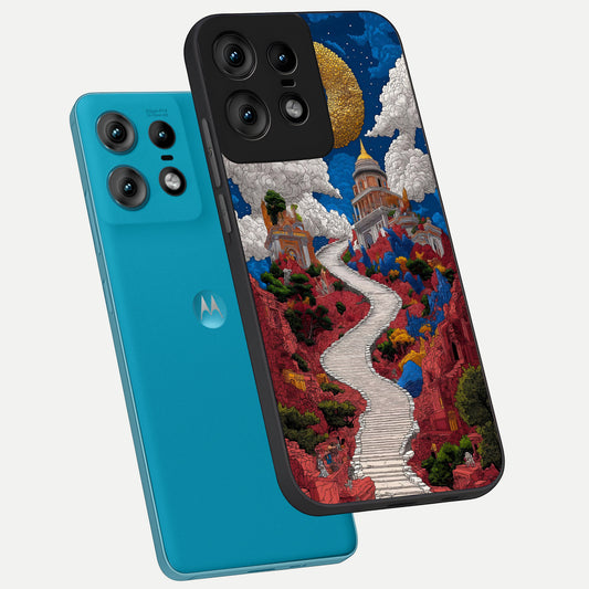  Heavenly Moon Path phone case For Moto Edge50 Pro showing premium glass back cover with detailed artwork