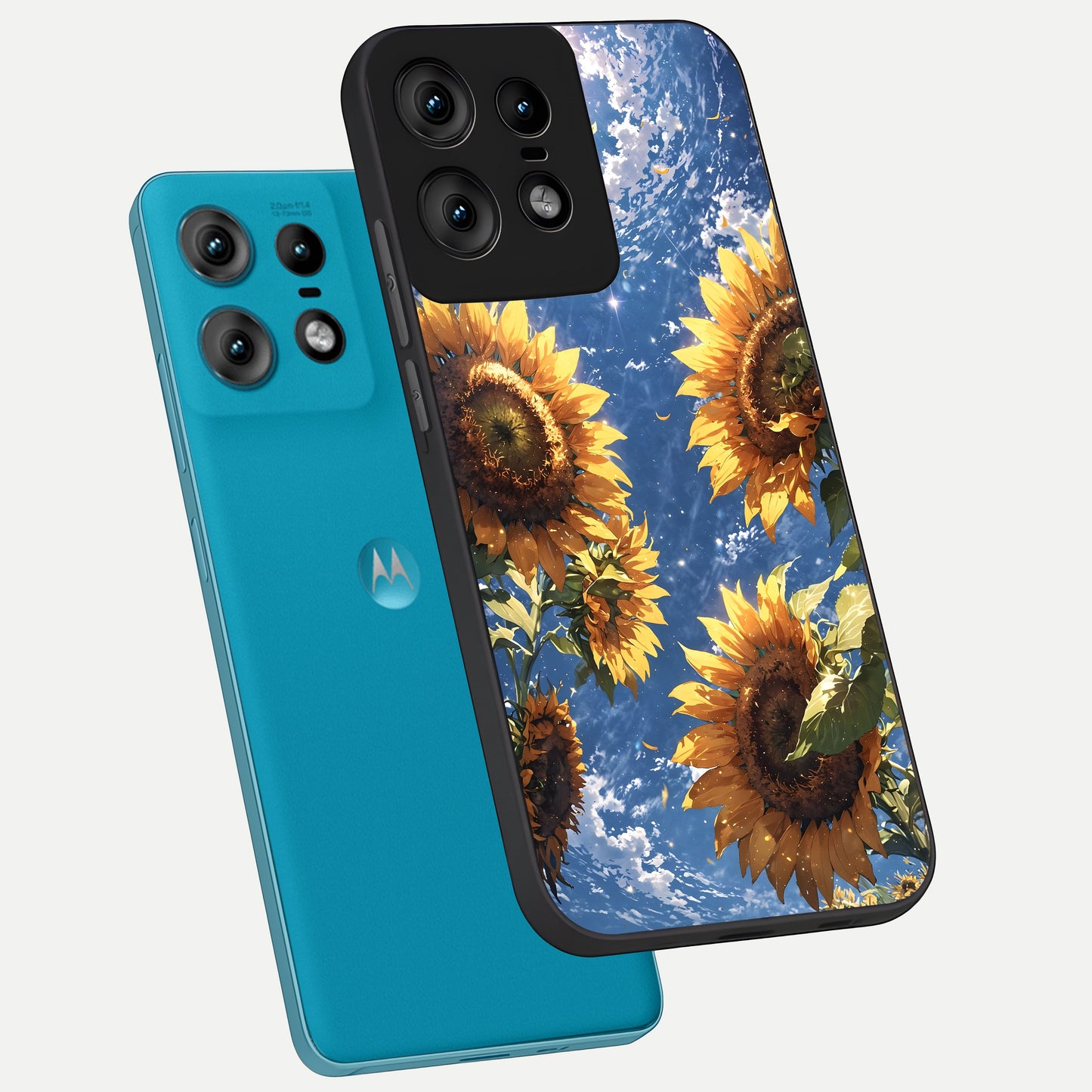  Heavenly Sunflower Rise phone case For Moto Edge50 Pro showing premium glass back cover with detailed artwork