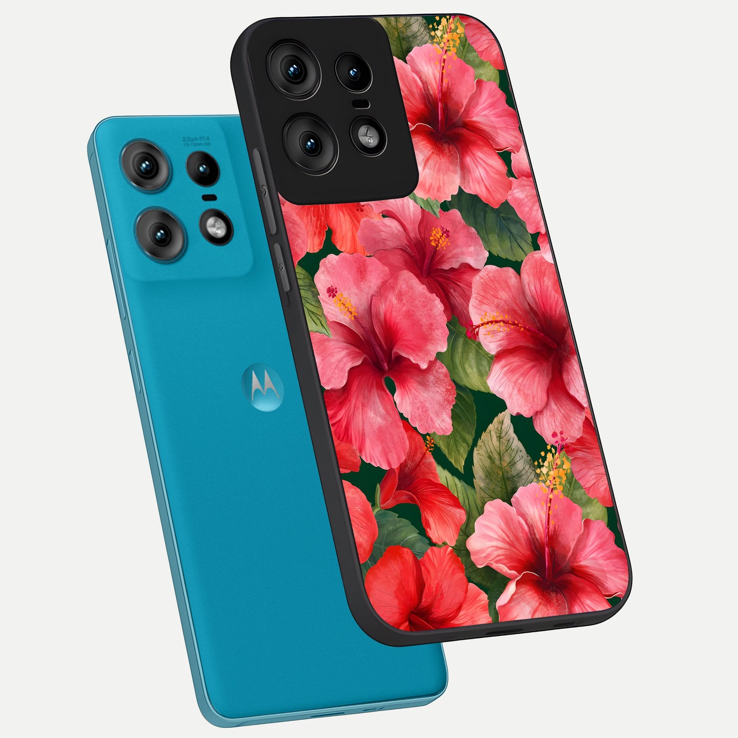  Hibiscus Pattern phone case For Moto Edge50 Pro showing premium glass back cover with detailed artwork