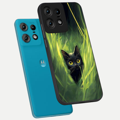  Hidden Cat Whisper phone case For Moto Edge50 Pro showing premium glass back cover with detailed artwork