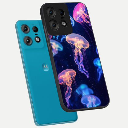  Jellyfish Pattern phone case For Moto Edge50 Pro showing premium glass back cover with detailed artwork