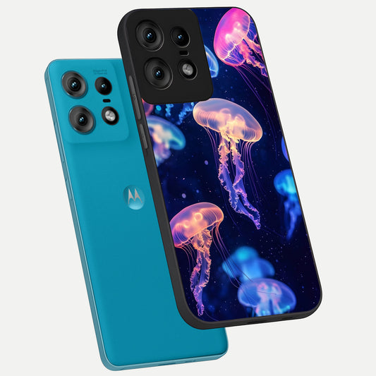  Jellyfish Pattern phone case For Moto Edge50 Pro showing premium glass back cover with detailed artwork