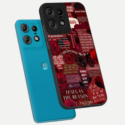  Jesus Love Heals phone case For Moto Edge50 Pro showing premium glass back cover with detailed artwork