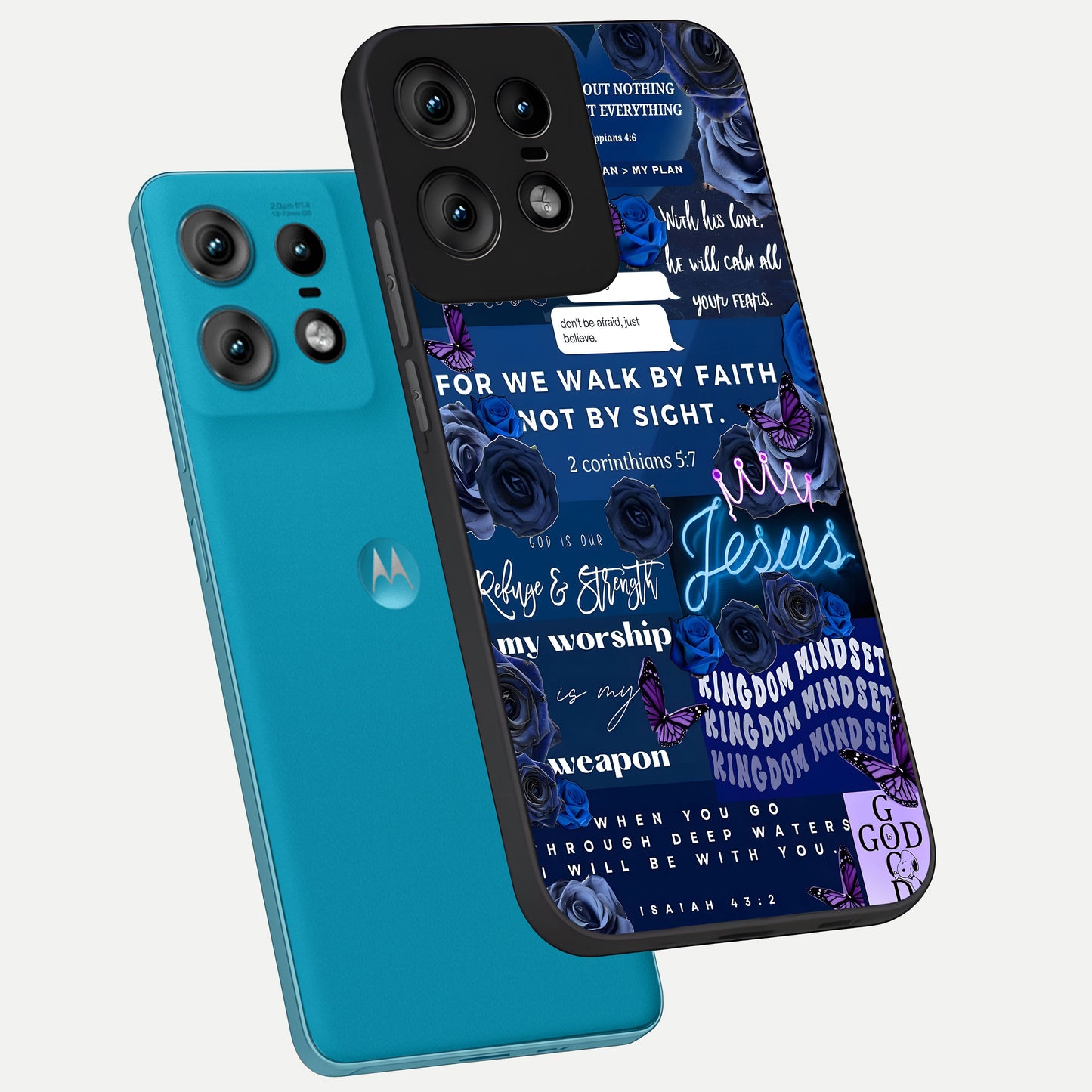  Kingdom Faith Glow phone case For Moto Edge50 Pro showing premium glass back cover with detailed artwork