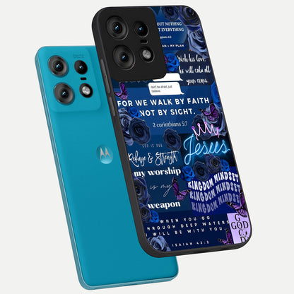  Kingdom Faith Glow phone case For Moto Edge50 Pro showing premium glass back cover with detailed artwork