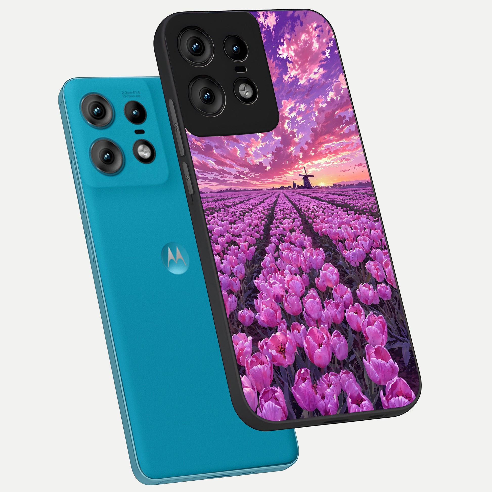  Lavender Dream Skies phone case For Moto Edge50 Pro showing premium glass back cover with detailed artwork