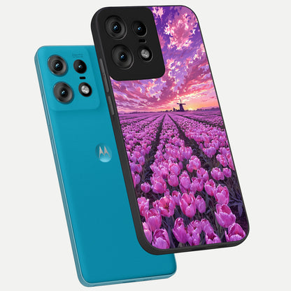  Lavender Dream Skies phone case For Moto Edge50 Pro showing premium glass back cover with detailed artwork