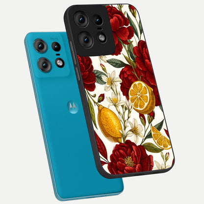 Lemon Rose Charm phone case For Moto Edge50 Pro showing premium glass back cover with detailed artwork