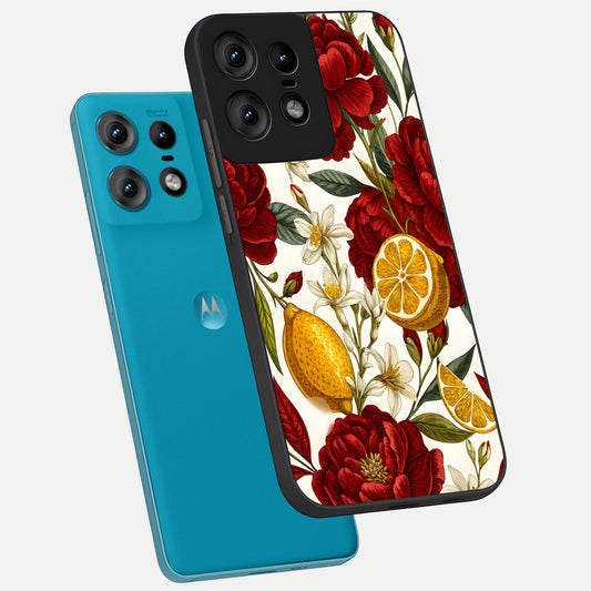 Lemon Rose Charm phone case For Moto Edge50 Pro showing premium glass back cover with detailed artwork