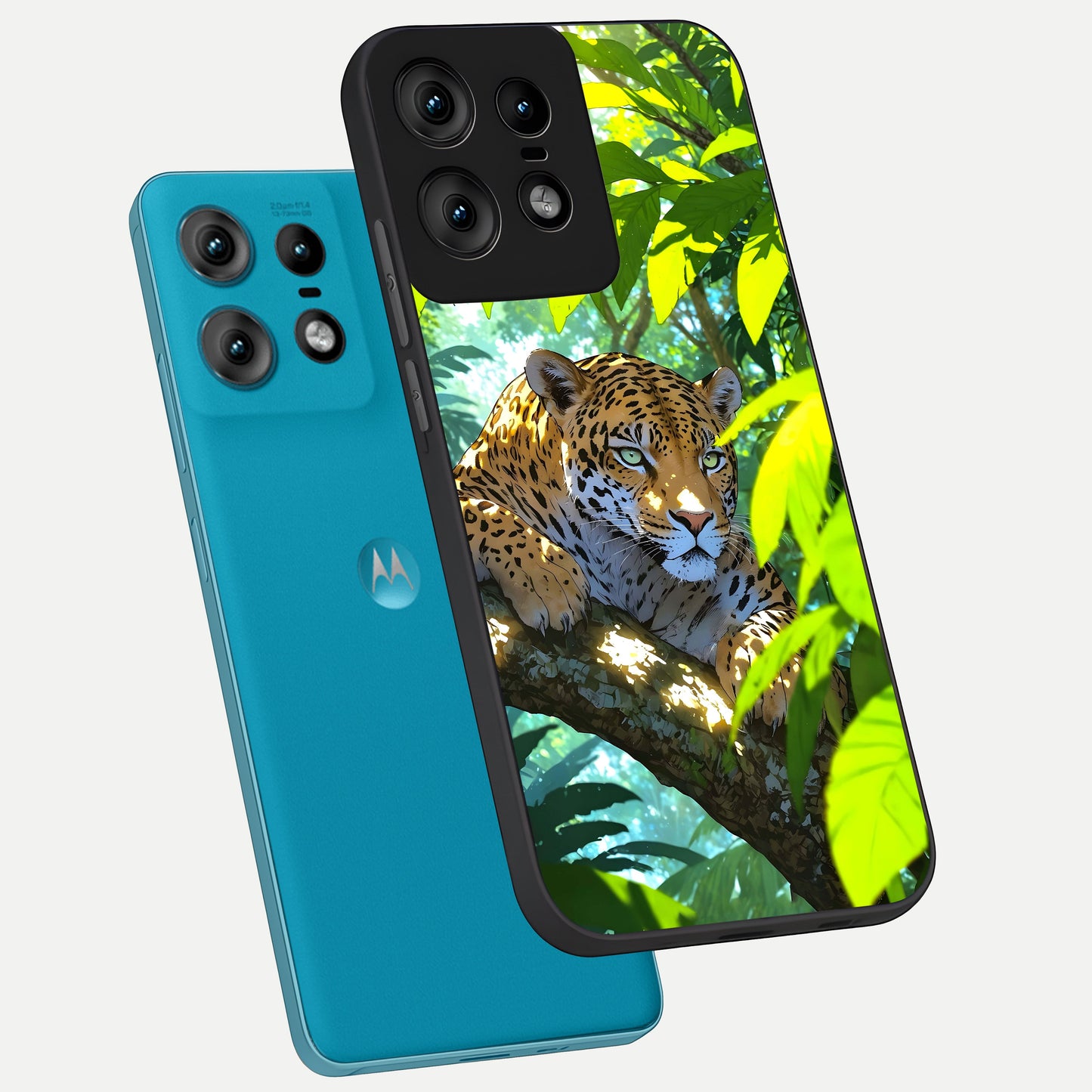  Leopard in Jungle phone case For Moto Edge50 Pro showing premium glass back cover with detailed artwork