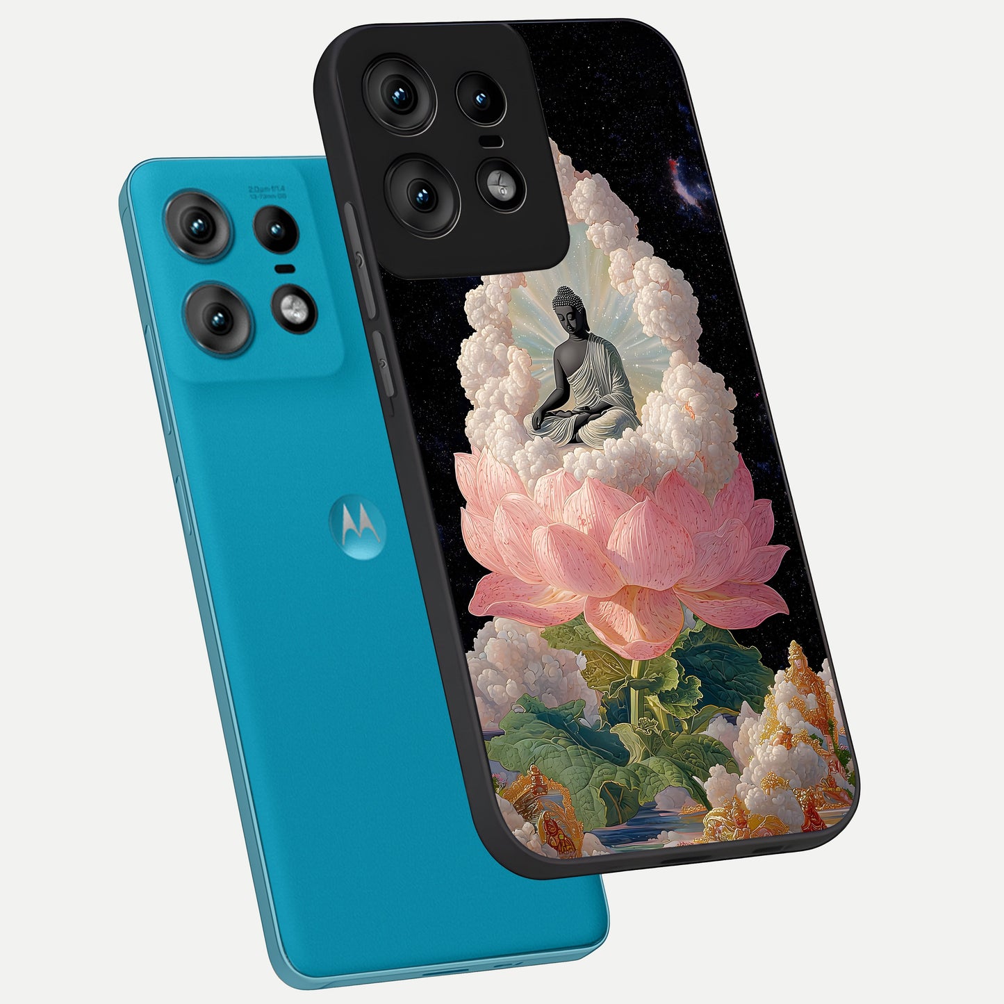  Lotus Divine Peace phone case For Moto Edge50 Pro showing premium glass back cover with detailed artwork