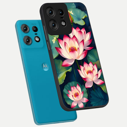  Lotus Dream Serenity phone case For Moto Edge50 Pro showing premium glass back cover with detailed artwork