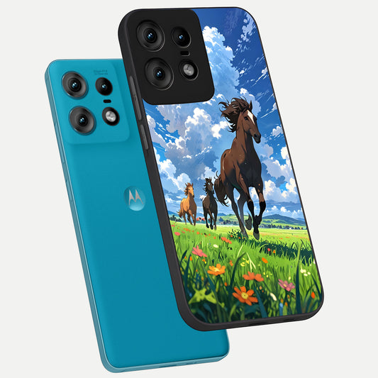  Majestic Horses Galloping phone case For Moto Edge50 Pro showing premium glass back cover with detailed artwork