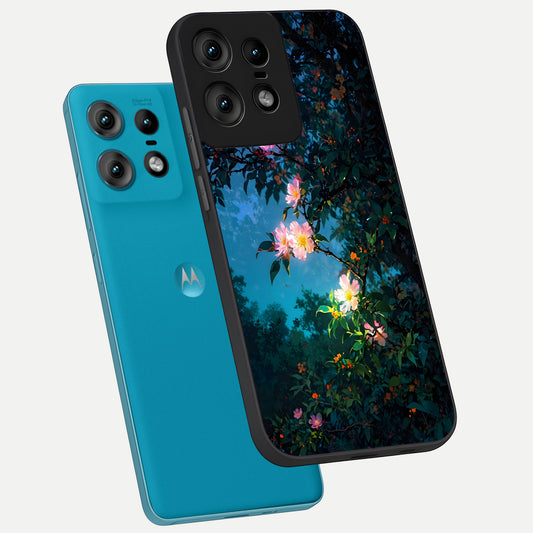  Midnight Bloom Glow phone case For Moto Edge50 Pro showing premium glass back cover with detailed artwork