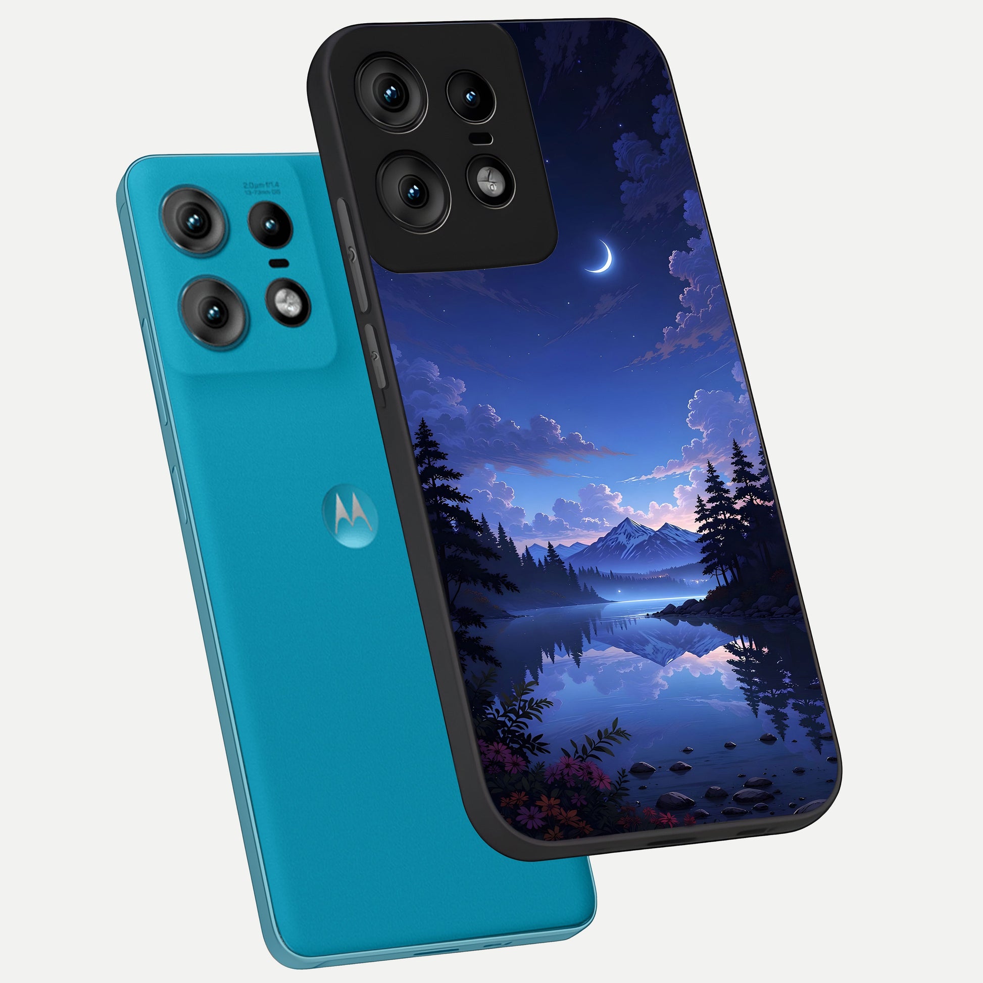  Midnight Lake Peace phone case For Moto Edge50 Pro showing premium glass back cover with detailed artwork