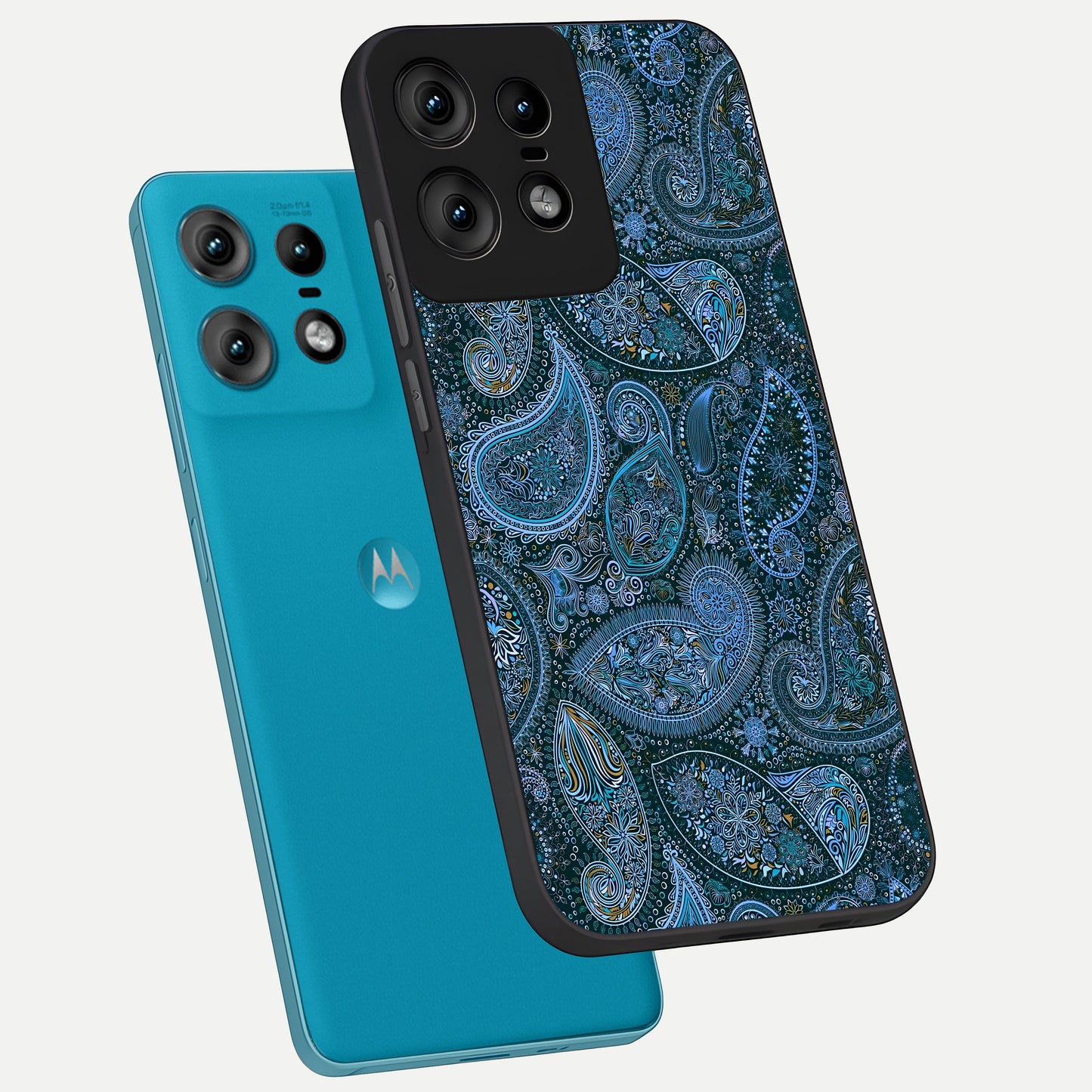  Midnight Paisley Glow phone case For Moto Edge50 Pro showing premium glass back cover with detailed artwork