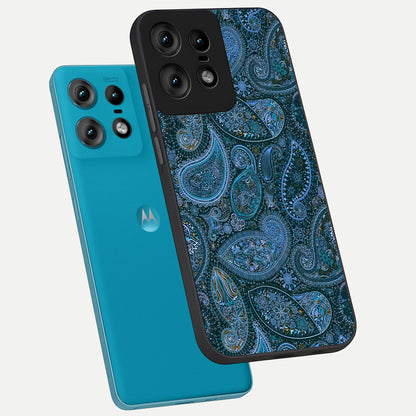  Midnight Paisley Glow phone case For Moto Edge50 Pro showing premium glass back cover with detailed artwork