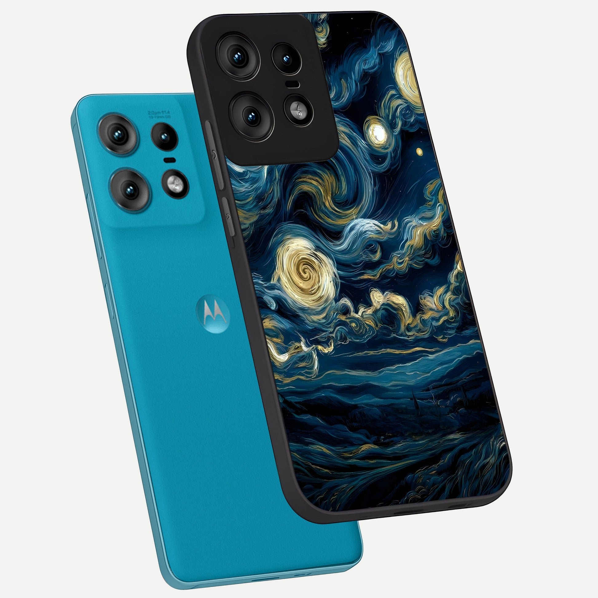  Midnight Sky Whirl phone case For Moto Edge50 Pro showing premium glass back cover with detailed artwork