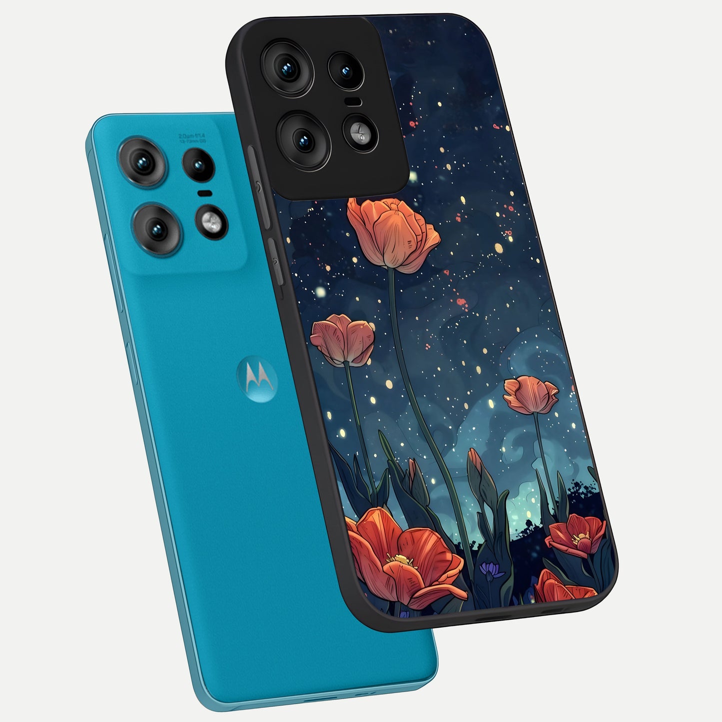  Midnight Tulip Glow phone case For Moto Edge50 Pro showing premium glass back cover with detailed artwork