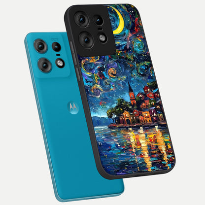  Moonlight Harbor Glow phone case For Moto Edge50 Pro showing premium glass back cover with detailed artwork