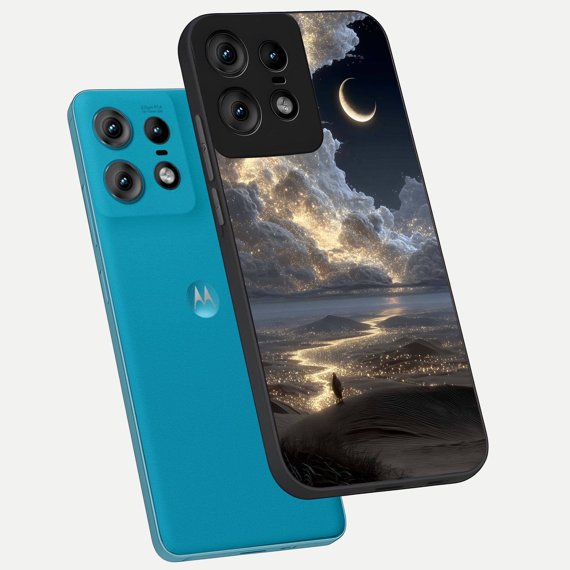  Moonlight Spark Path phone case For Moto Edge50 Pro showing premium glass back cover with detailed artwork